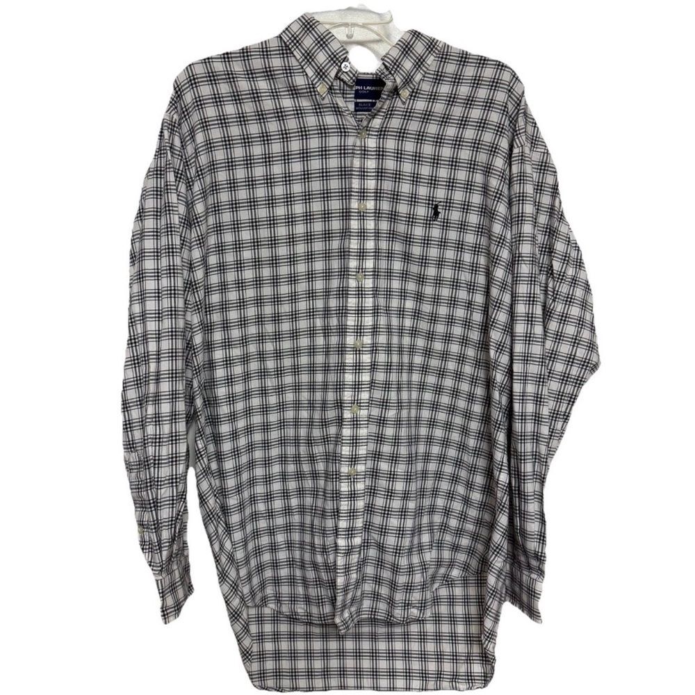 Ralph Lauren Golf Shirt Mens L Blake Long Sleeve Black White Button Down Luruxy